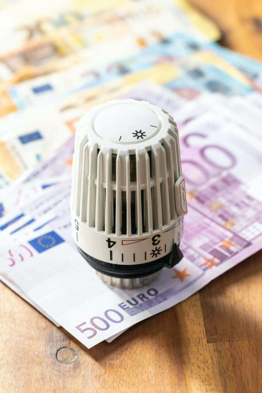 Thermostatic head and Euro money. Euro banknotes.